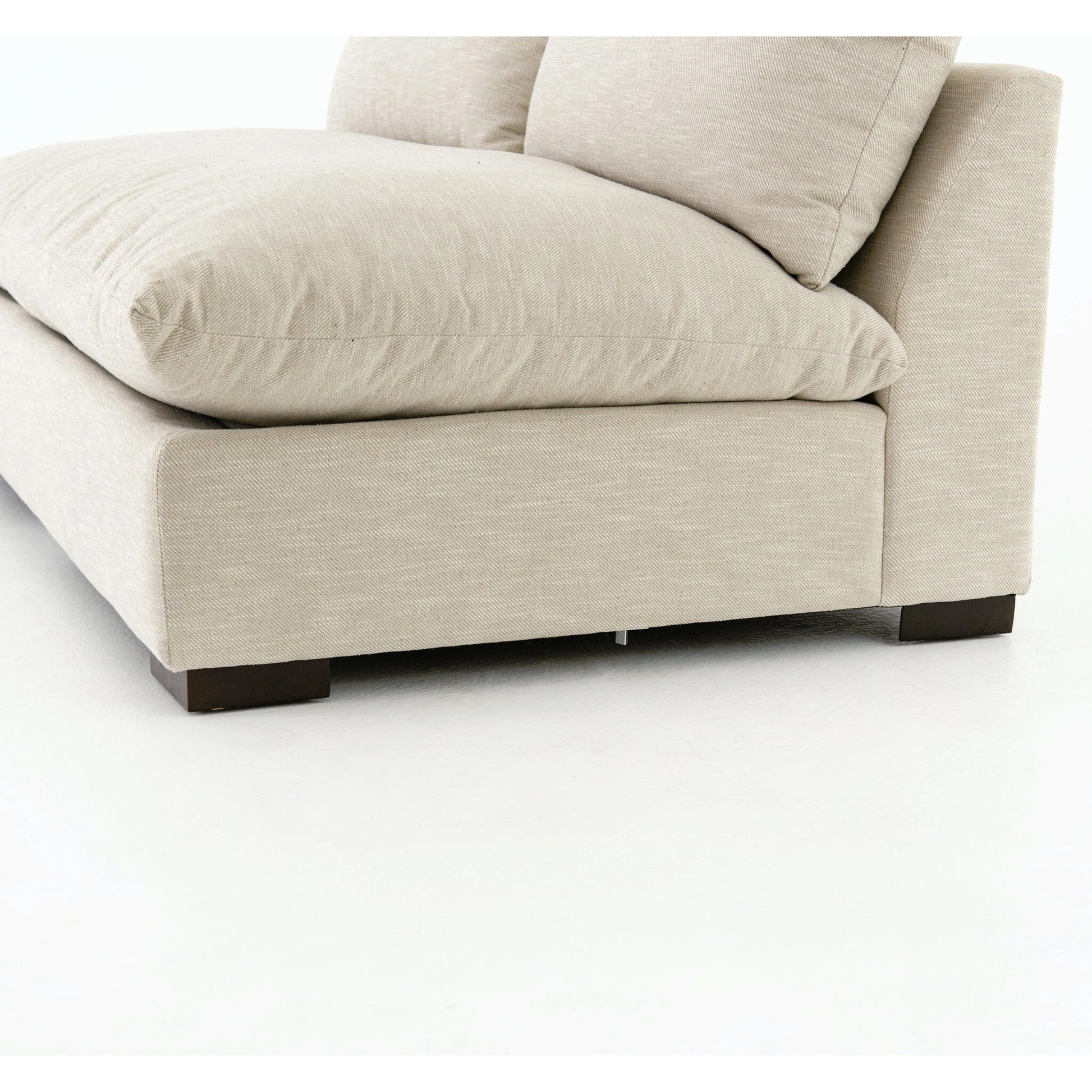 Grant 3-PC Sectional by Four Hands in ashby oatmeal and espresso. Made from 72% polyester, 18% pre-combed cotton, 10% cotton, solid banak, solid pine in a modern style.