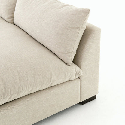 Grant 3-PC Sectional by Four Hands in ashby oatmeal and espresso. Made from 72% polyester, 18% pre-combed cotton, 10% cotton, solid banak, solid pine in a modern style.