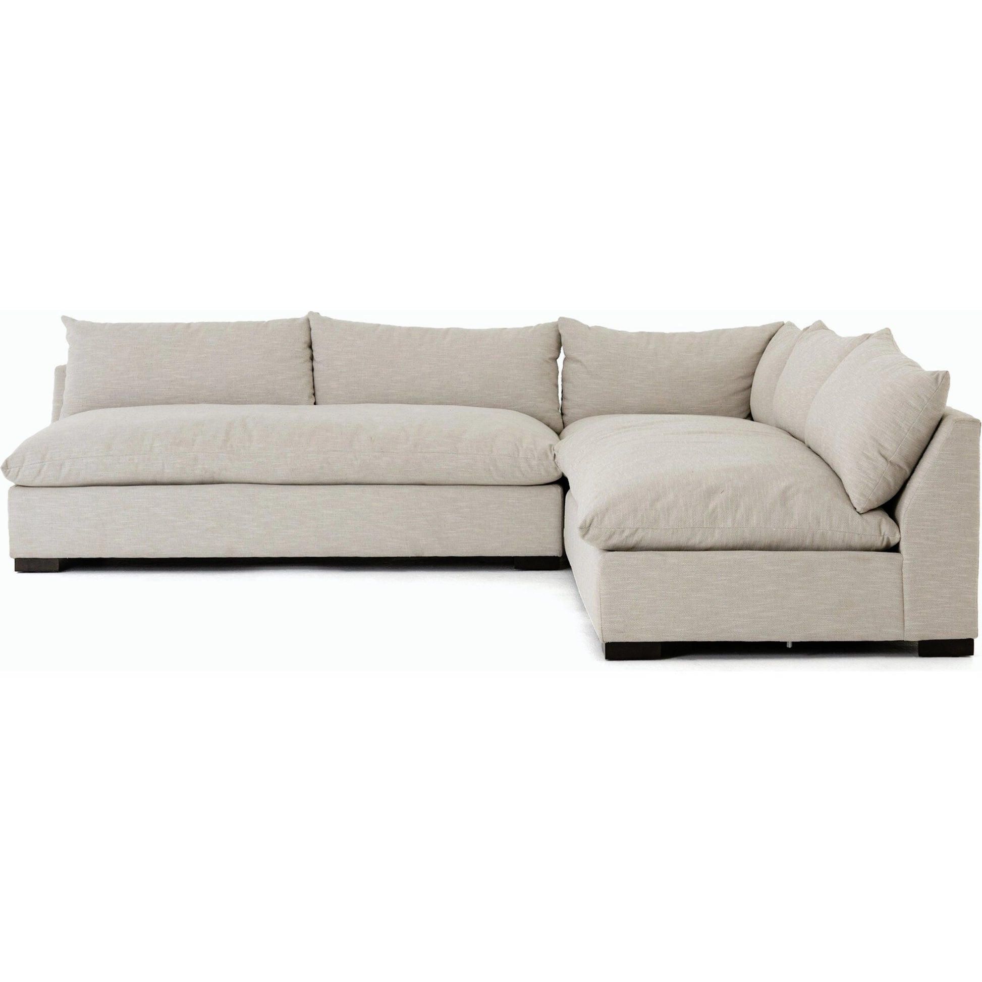 Grant 3-PC Sectional by Four Hands in ashby oatmeal and espresso. Made from 72% polyester, 18% pre-combed cotton, 10% cotton, solid banak, solid pine in a modern style.