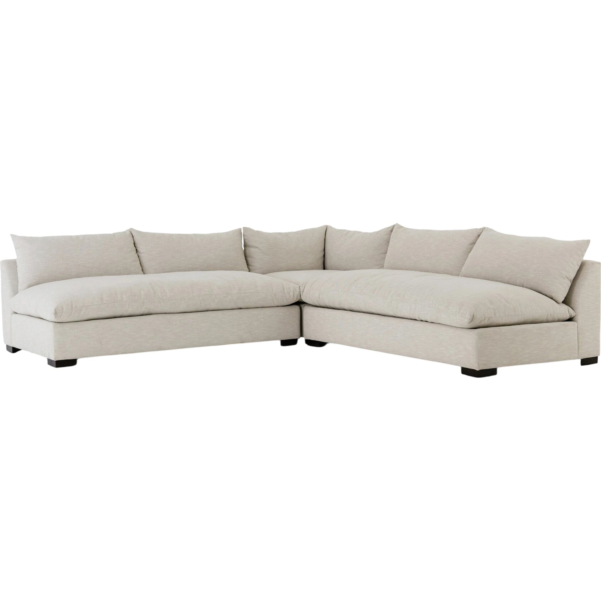 Grant 3-PC Sectional by Four Hands in ashby oatmeal and espresso. Made from 72% polyester, 18% pre-combed cotton, 10% cotton, solid banak, solid pine in a modern style.