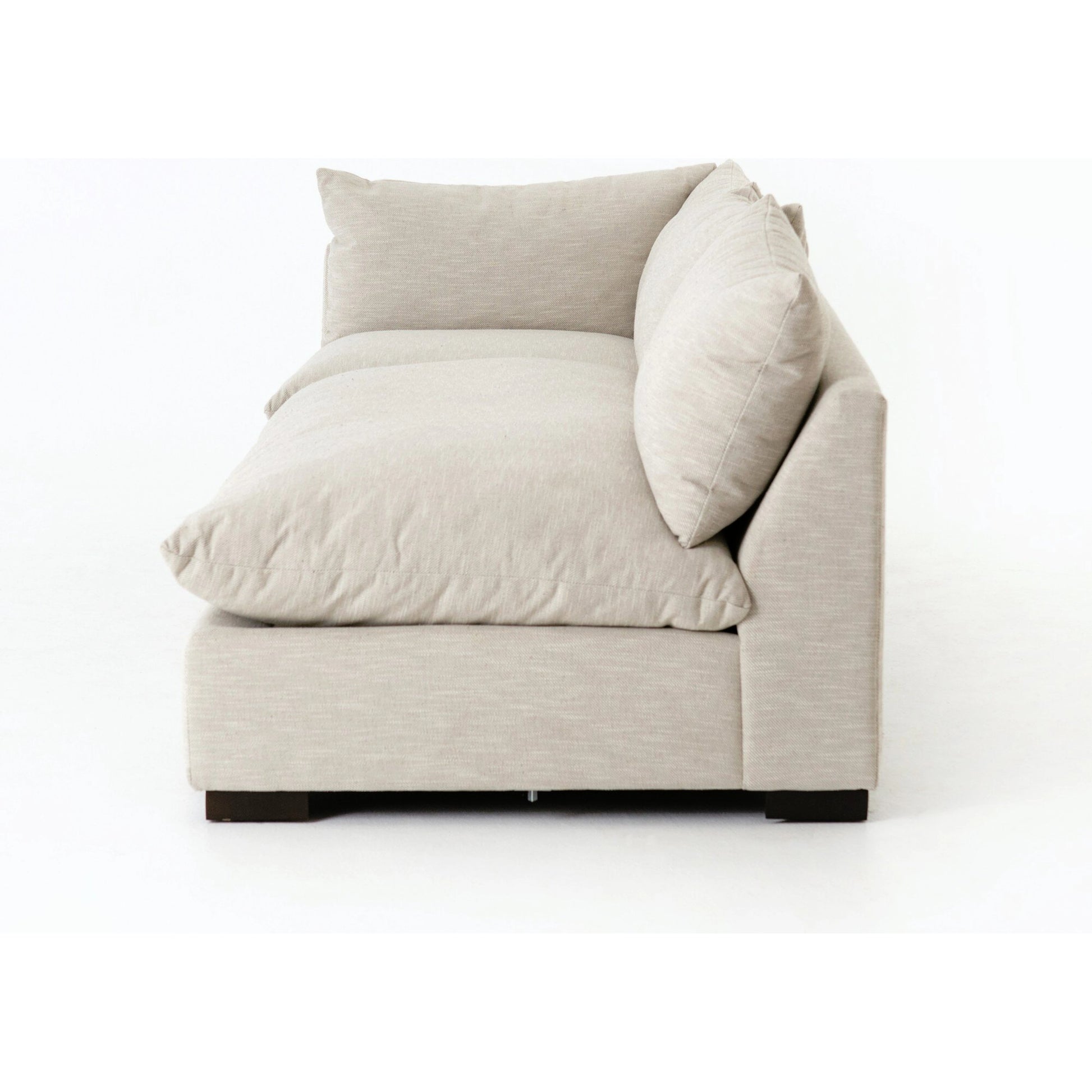 Grant 3-PC Sectional by Four Hands in ashby oatmeal and espresso. Made from 72% polyester, 18% pre-combed cotton, 10% cotton, solid banak, solid pine in a modern style.