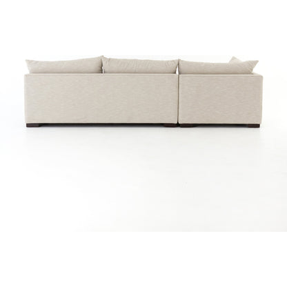 Grant 3-PC Sectional by Four Hands in ashby oatmeal and espresso. Made from 72% polyester, 18% pre-combed cotton, 10% cotton, solid banak, solid pine in a modern style.