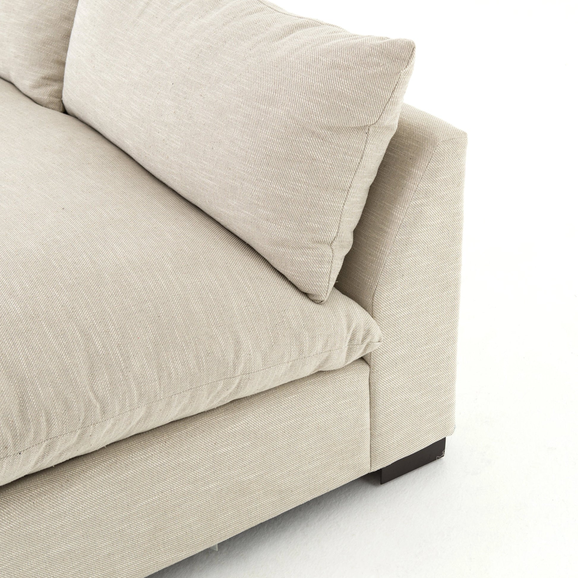 Grant 3-PC Sectional by Four Hands in ashby oatmeal and espresso. Made from 72% polyester, 18% pre-combed cotton, 10% cotton, solid banak, solid pine in a modern style.