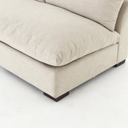 Grant 3-PC Sectional by Four Hands in ashby oatmeal and espresso. Made from 72% polyester, 18% pre-combed cotton, 10% cotton, solid banak, solid pine in a modern style.