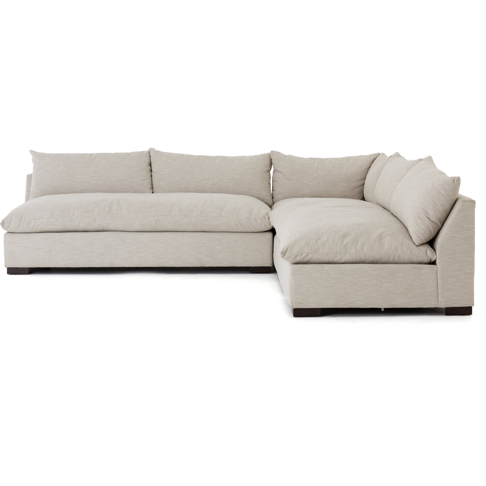 Grant 3-PC Sectional by Four Hands in ashby oatmeal and espresso. Made from 72% polyester, 18% pre-combed cotton, 10% cotton, solid banak, solid pine in a modern style.