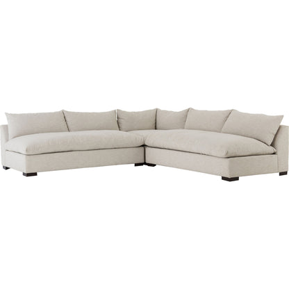 Grant 3-PC Sectional by Four Hands in ashby oatmeal and espresso. Made from 72% polyester, 18% pre-combed cotton, 10% cotton, solid banak, solid pine in a modern style.