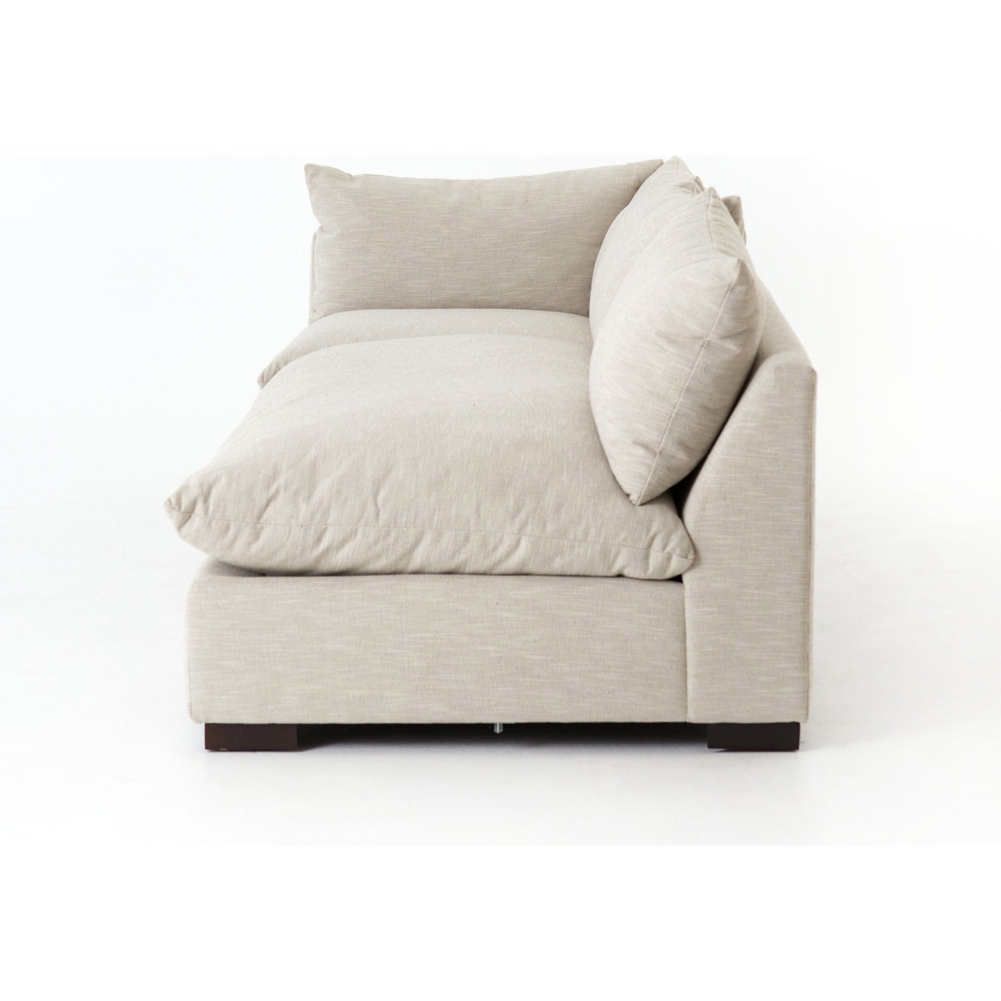 Grant 3-PC Sectional by Four Hands in ashby oatmeal and espresso. Made from 72% polyester, 18% pre-combed cotton, 10% cotton, solid banak, solid pine in a modern style.
