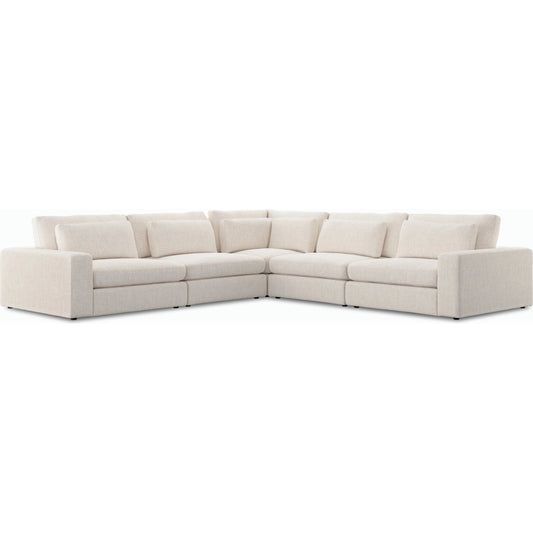 Bloor 5-Piece Sectional by Four Hands in essence natural. Made from 49% viscose (rayon), 22% flax, linen, 18% polyester, 11% cotton, solid pine, 50% fiber, 50% down in a modern style.