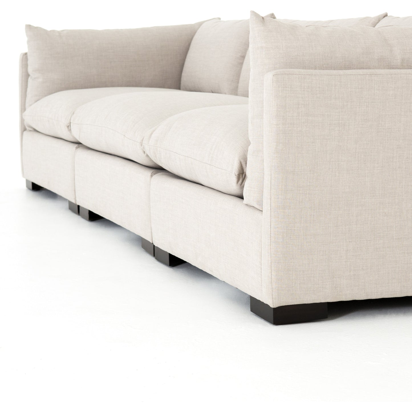 012 SI-1717187 | Closeup | Westwood 3-PC Sectional by Four Hands in bennett moon. Made from 100% polyester, solid banak, solid pine in a modern style.