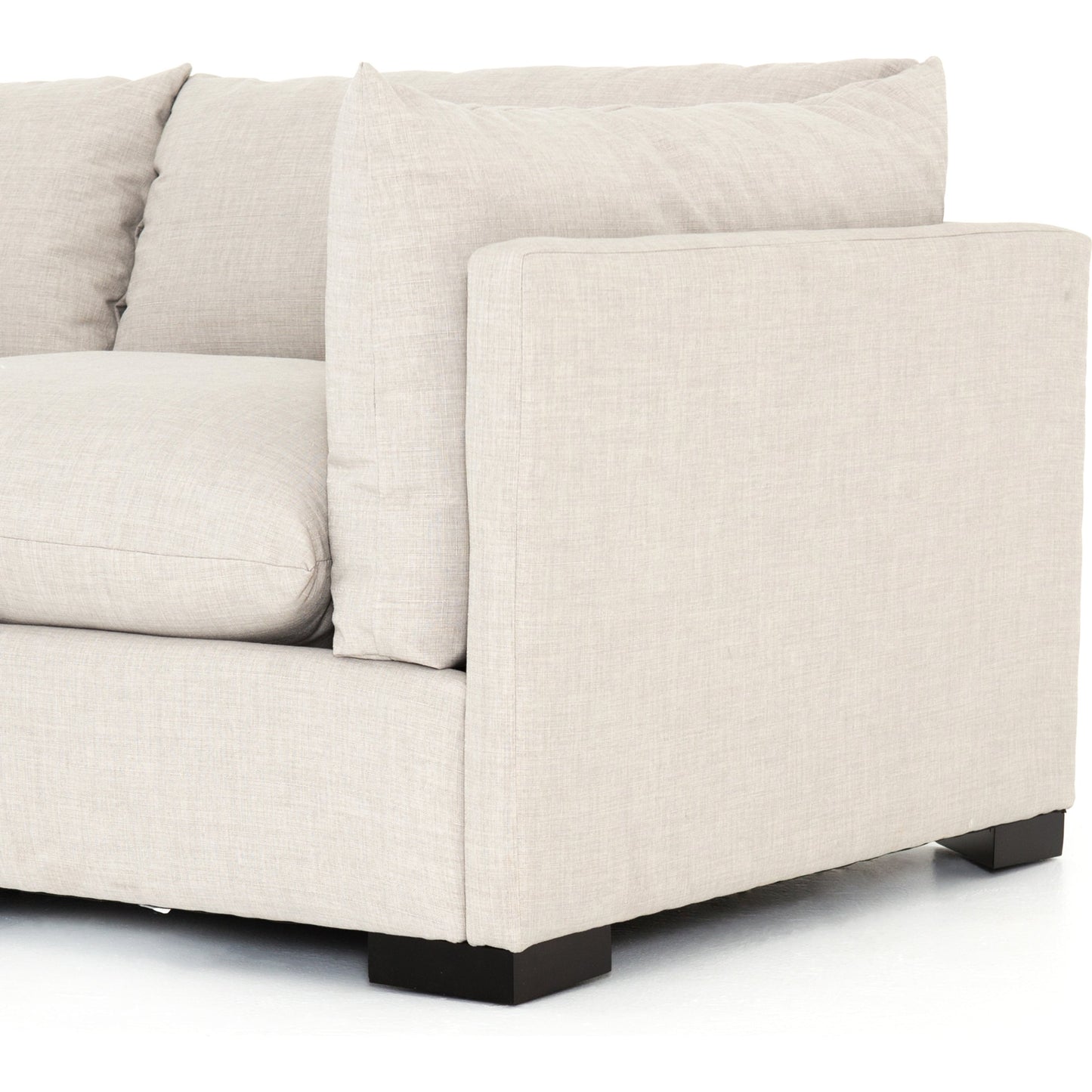 022 SI-1717187 | Closeup | Westwood 3-PC Sectional by Four Hands in bennett moon. Made from 100% polyester, solid banak, solid pine in a modern style.