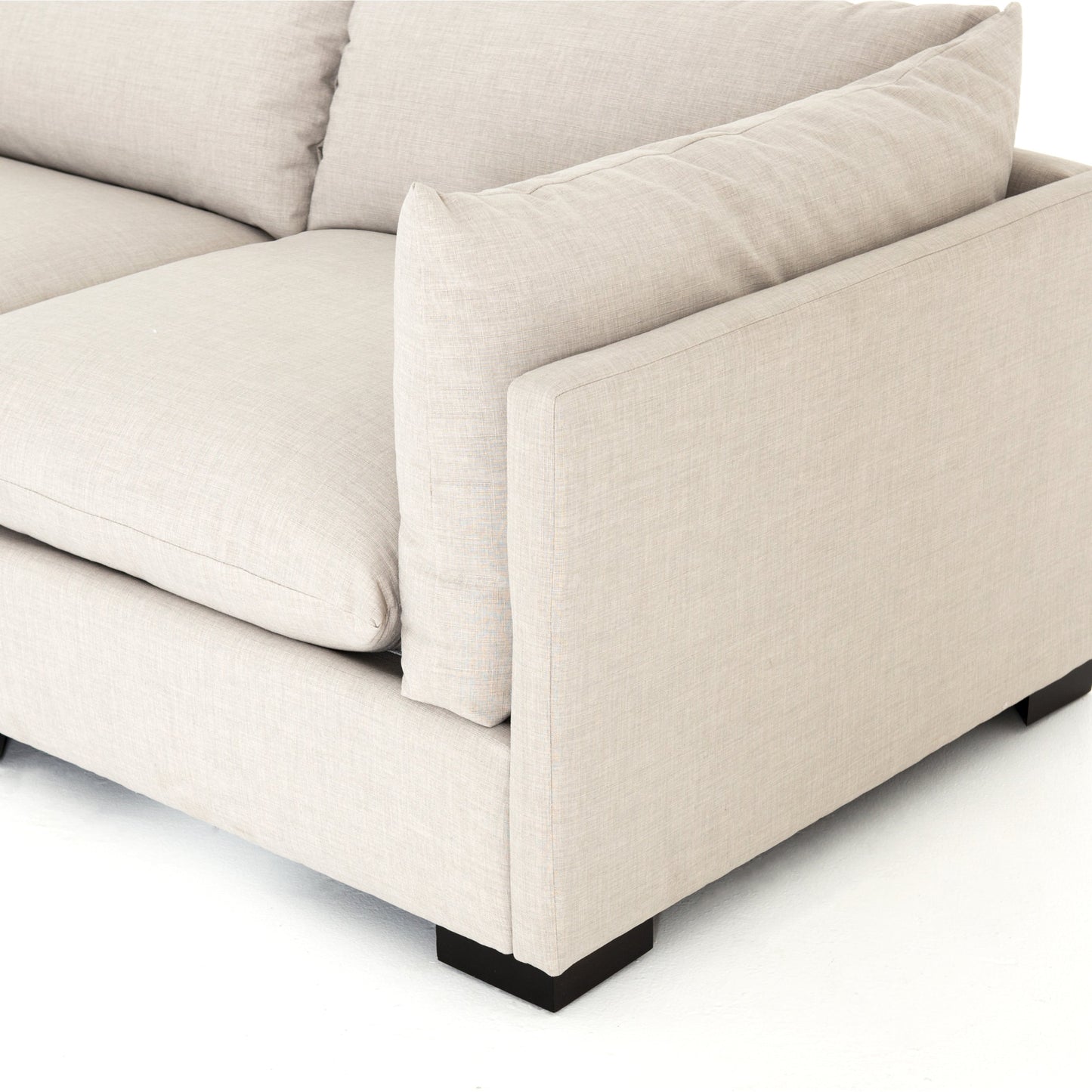024 SI-1717187 | Closeup | Westwood 3-PC Sectional by Four Hands in bennett moon. Made from 100% polyester, solid banak, solid pine in a modern style.