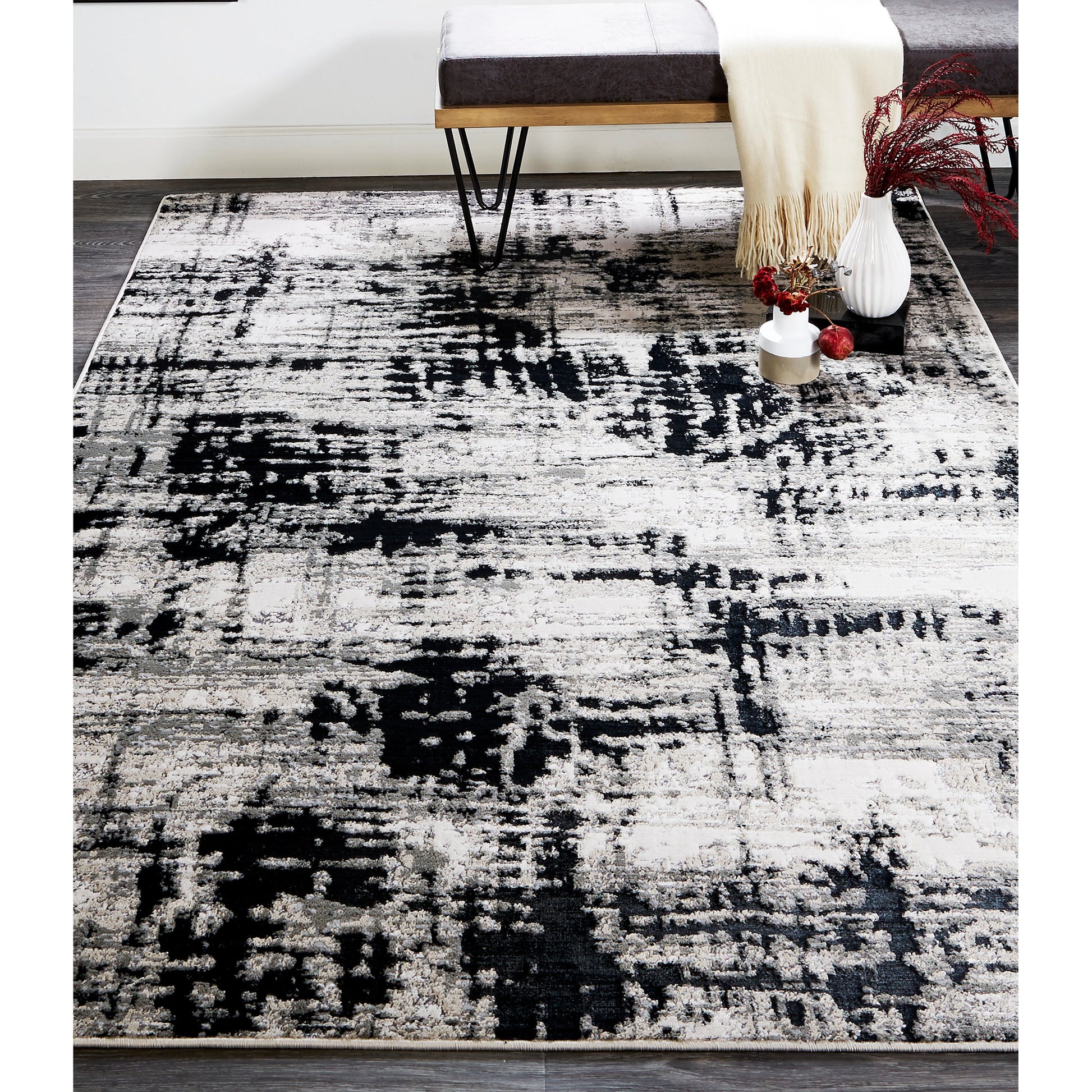 Micah Rug - 3339F by Feizy in black, white, gray. Made from polyester, polypropylene in a unique style.