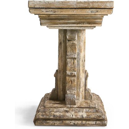 Caldera Pedestal-Base Side Table by Jonathan Charles in light spain painted walnut. Made from main acacia in a unique style.