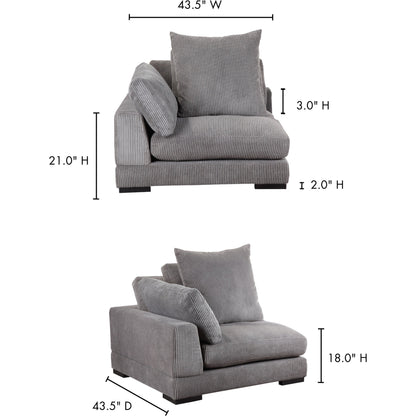 Tumble Corner by Moe's Home Collection in dark gray. Made from upholstery: 100% polyester, solid eucalyptus wood frame, plywood, upholstery foam in a modern style.