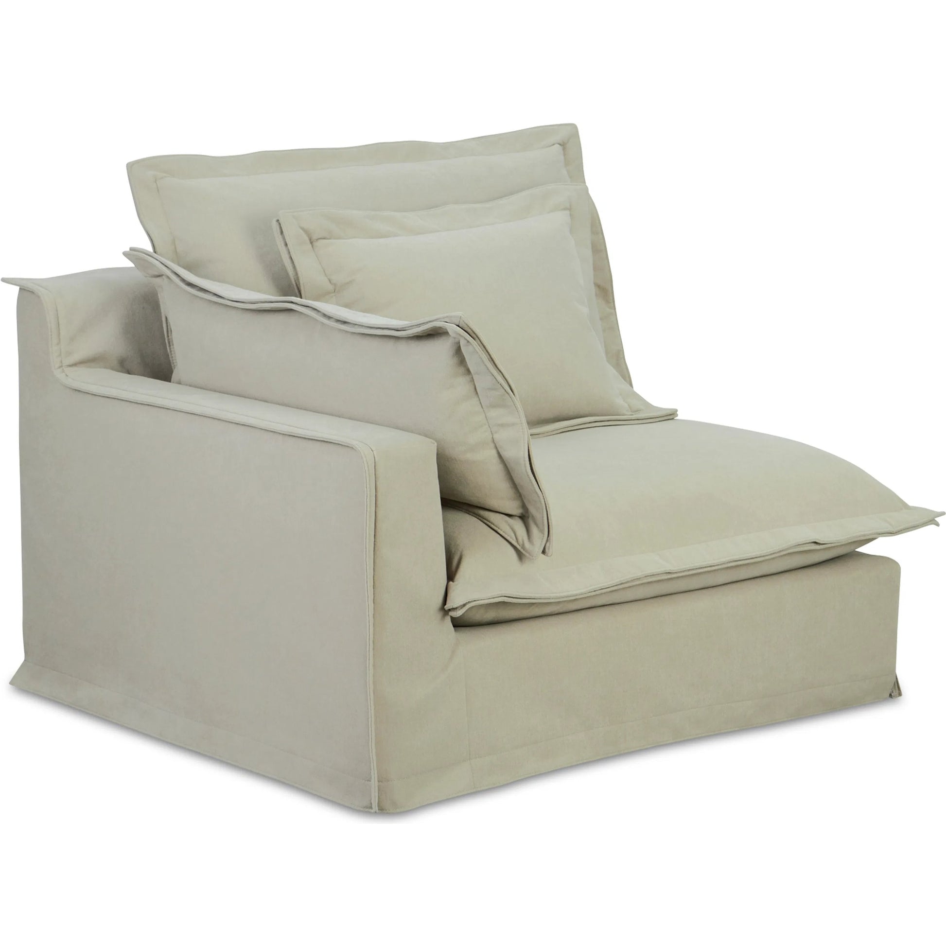 Olivia Arm Facing Chair Performance Fabric by Moe's Home Collection in sand. Made from upholstery: 98.5% polyester, 1.5% nylon performance fabric, solid wood, plywood frame, springs, webbing support, feather, foam in a trans