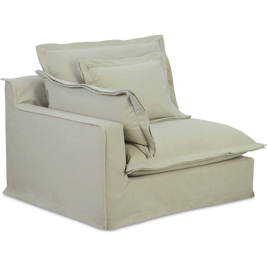 Olivia Arm Facing Chair Performance Fabric by Moe's Home Collection in sand. Made from upholstery: 98.5% polyester, 1.5% nylon performance fabric, solid wood, plywood frame, springs, webbing support, feather, foam in a uniqu