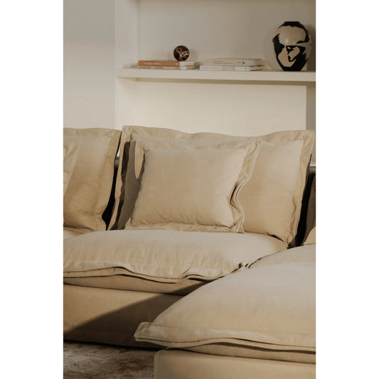 Olivia Arm Facing Chair Performance Fabric by Moe's Home Collection in sand. Made from upholstery: 98.5% polyester, 1.5% nylon performance fabric, solid wood, plywood frame, springs, webbing support, feather, foam in a unique s