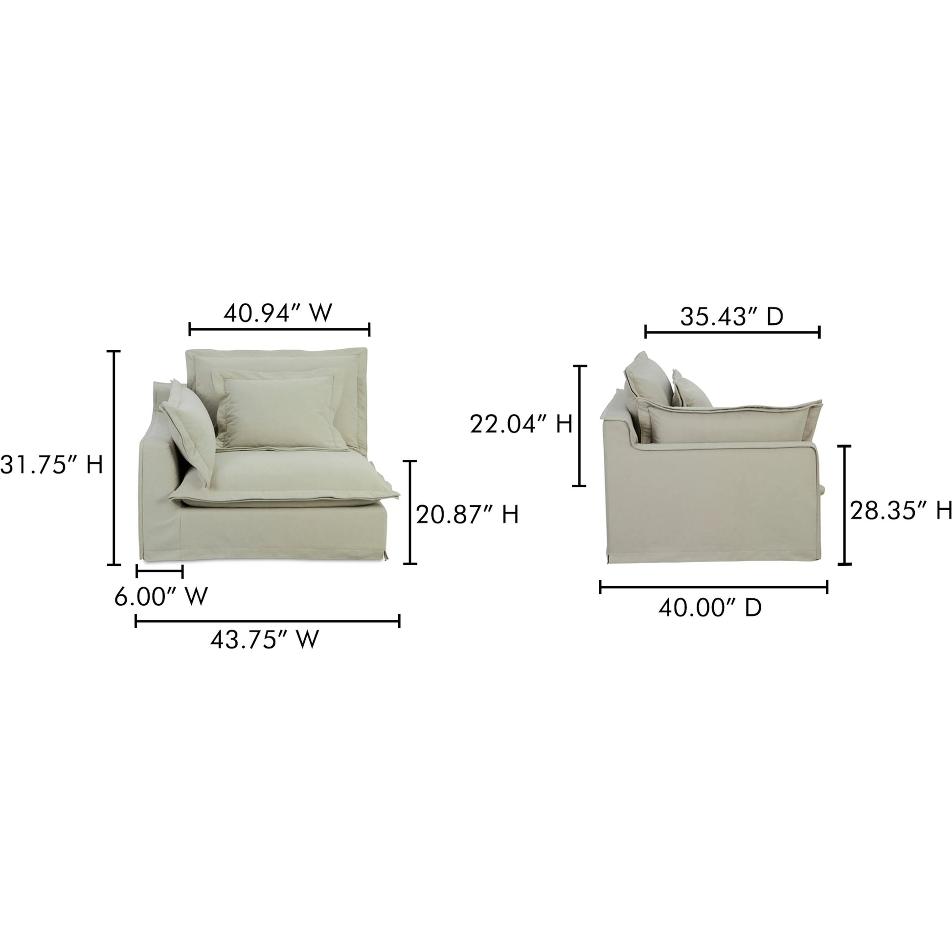 Olivia Arm Facing Chair Performance Fabric by Moe's Home Collection in sand. Made from upholstery: 98.5% polyester, 1.5% nylon performance fabric, solid wood, plywood frame, springs, webbing support, feather, foam in a transitional sty