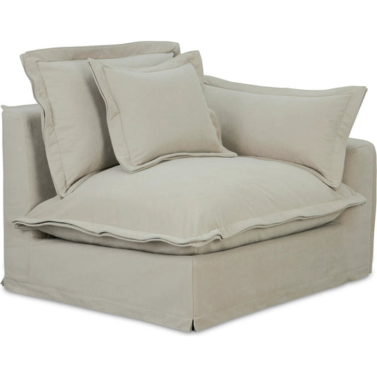 Olivia Arm Facing Chair Performance Fabric by Moe's Home Collection in sand. Made from upholstery: 98.5% polyester, 1.5% nylon performance fabric, solid wood, plywood frame, springs, webbing support, feather, foam in a uniqu