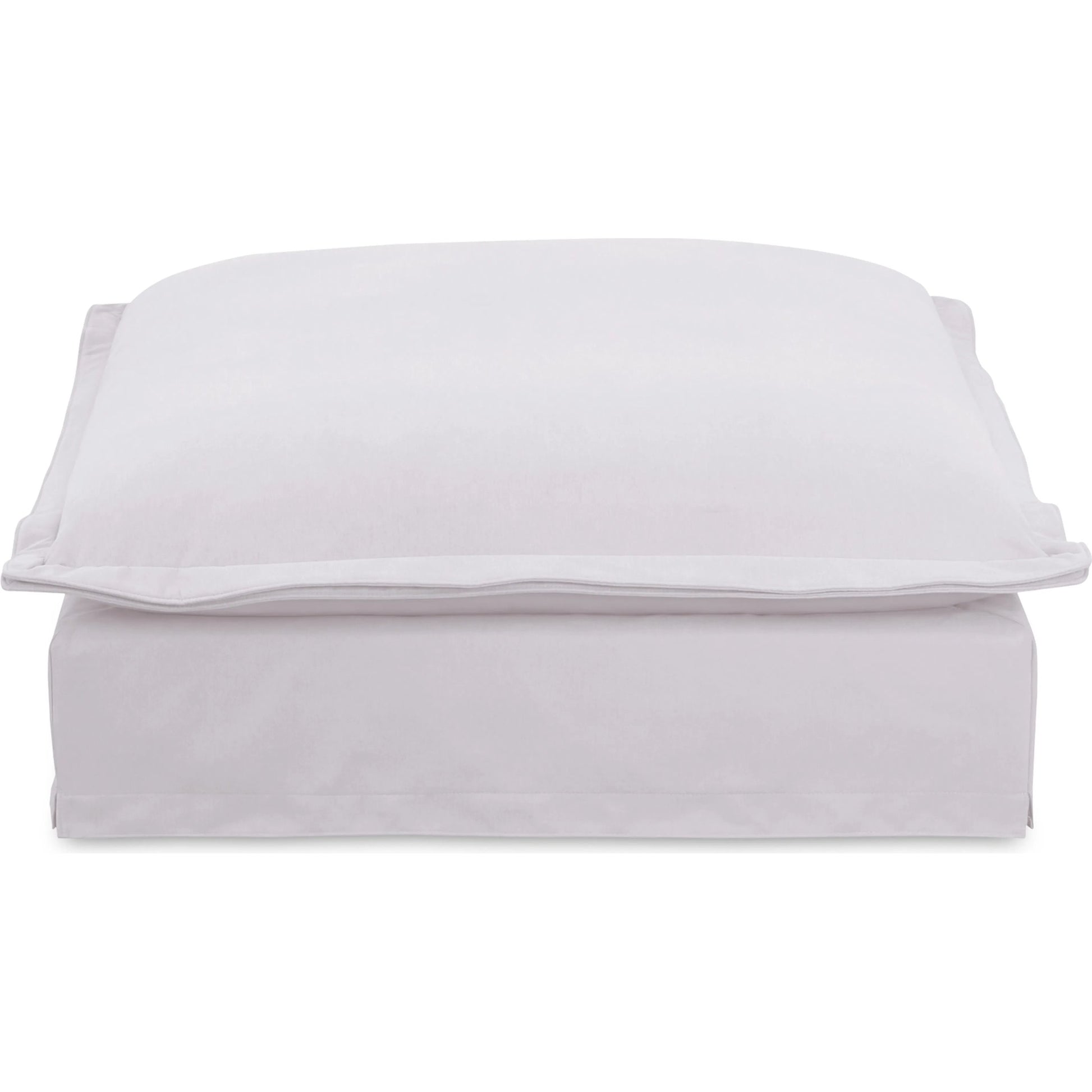 Olivia Ottoman Performance Fabric by Moe's Home Collection in white. Made from upholstery: 98.5% polyester, 1.5% nylon performance fabric, solid wood, plywood frame, springs, webbing support, feather, foam in a transition