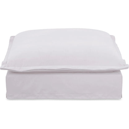 Olivia Ottoman Performance Fabric by Moe's Home Collection in white. Made from upholstery: 98.5% polyester, 1.5% nylon performance fabric, solid wood, plywood frame, springs, webbing support, feather, foam in a transition