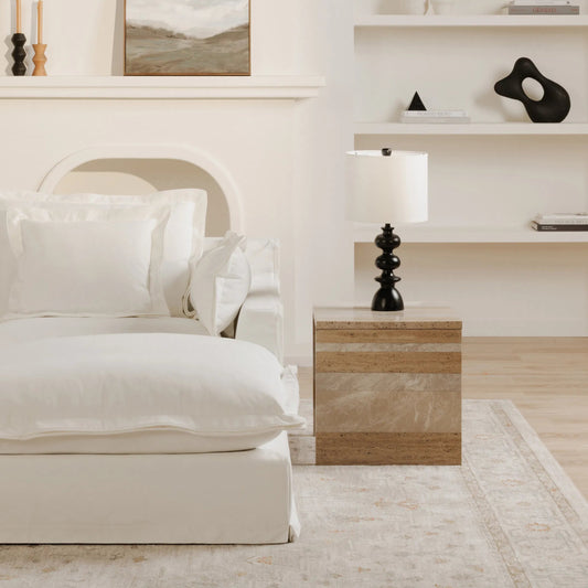 Olivia Ottoman Performance Fabric by Moe's Home Collection in white. Made from upholstery: 98.5% polyester, 1.5% nylon performance fabric, solid wood, plywood frame, springs, webbing support, feather, foam in a unique style.