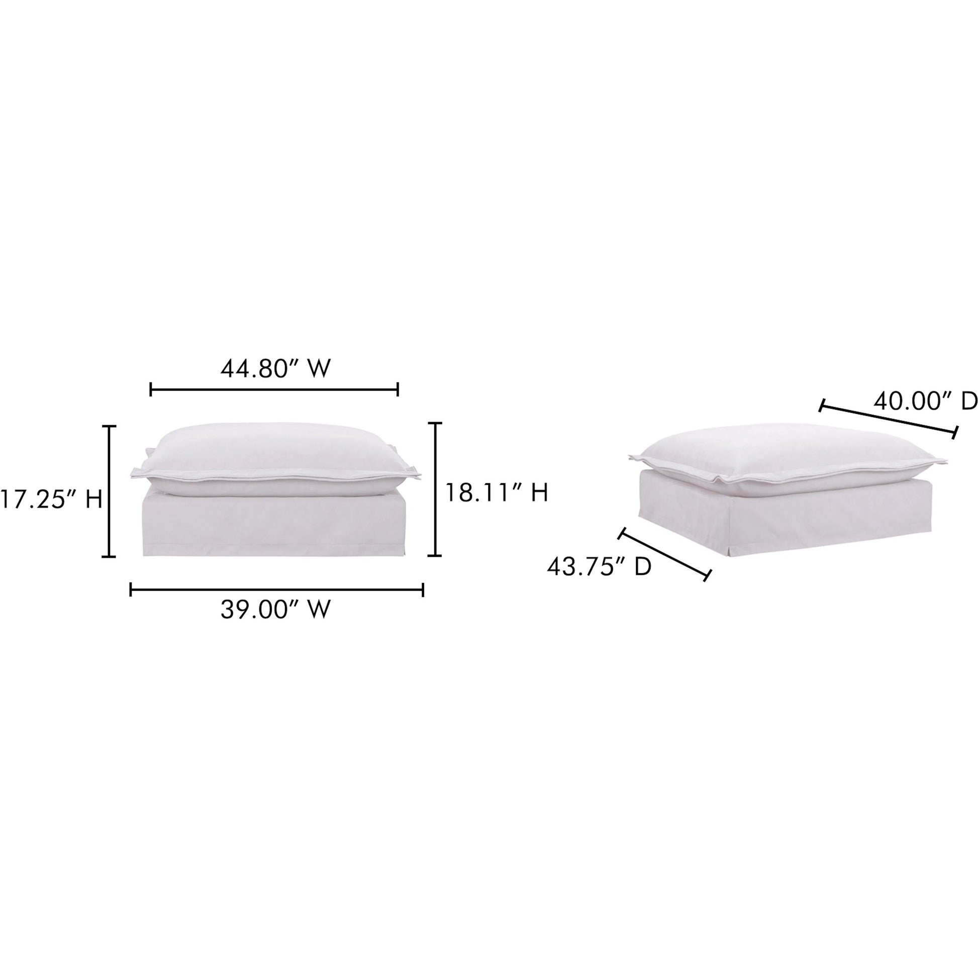 Olivia Ottoman Performance Fabric by Moe's Home Collection in white. Made from upholstery: 98.5% polyester, 1.5% nylon performance fabric, solid wood, plywood frame, springs, webbing support, feather, foam in a transitional style.