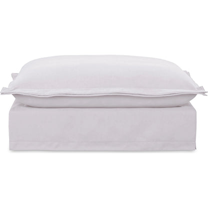 Olivia Ottoman Performance Fabric by Moe's Home Collection in white. Made from upholstery: 98.5% polyester, 1.5% nylon performance fabric, solid wood, plywood frame, springs, webbing support, feather, foam in a transitional style.