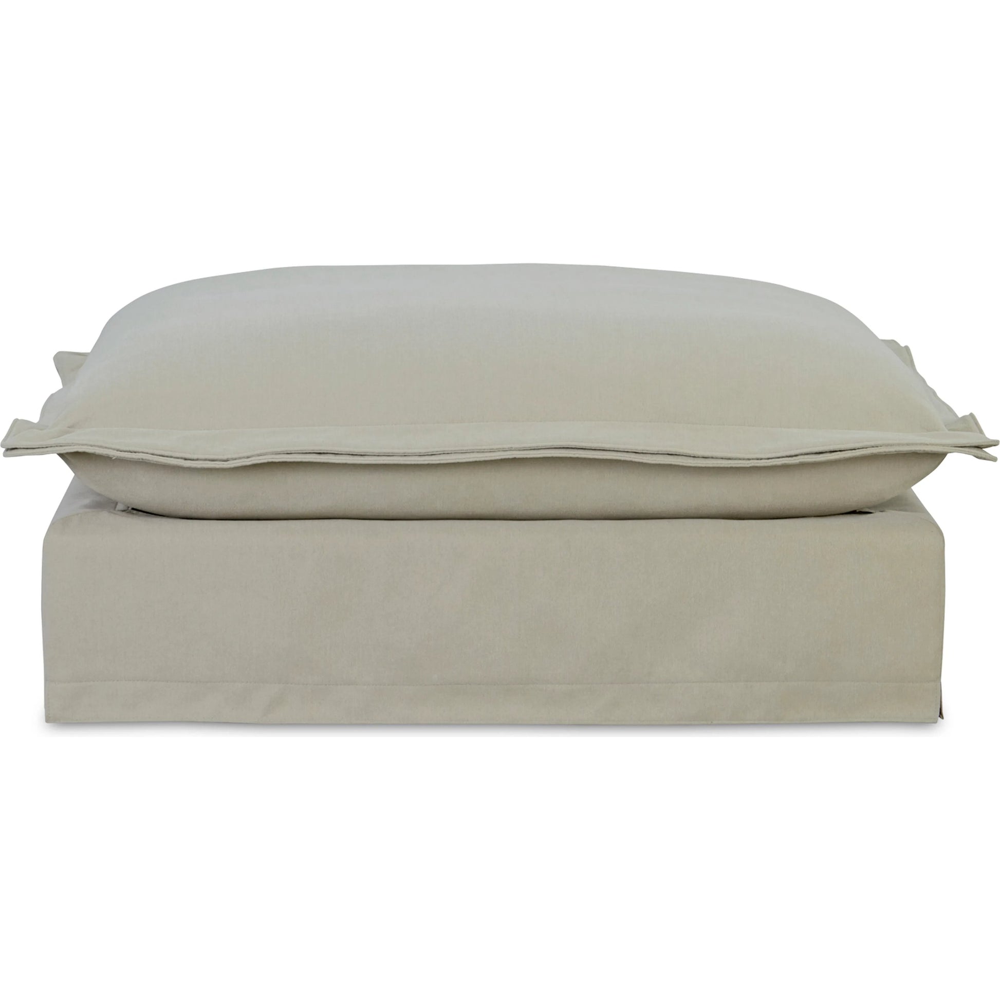 Olivia Ottoman Performance Fabric by Moe's Home Collection in white. Made from upholstery: 98.5% polyester, 1.5% nylon performance fabric, solid wood, plywood frame, springs, webbing support, feather, foam in a transitional style.