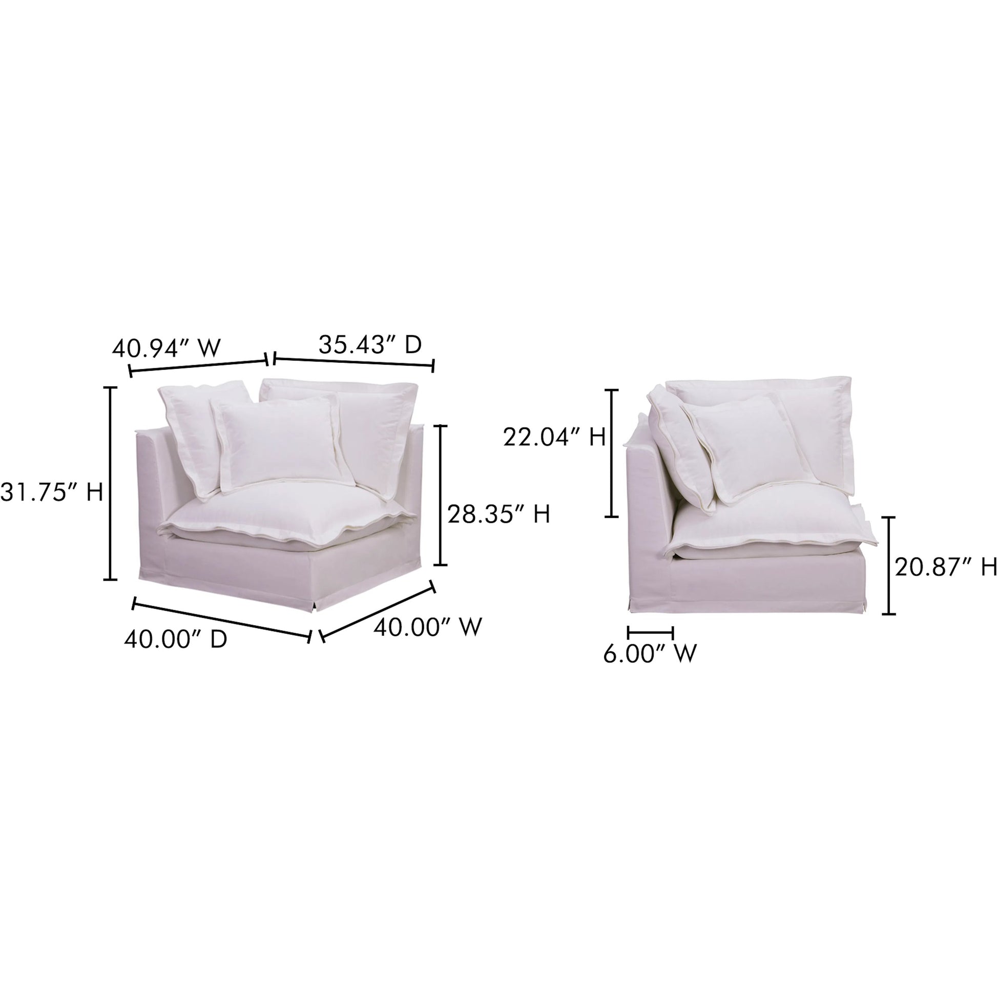 Olivia Corner Chair Performance Fabric by Moe's Home Collection. Made from upholstery: 98.5% polyester, 1.5% nylon performance fabric, solid wood, plywood frame, springs, webbing support, feather, foam in a transitional style.