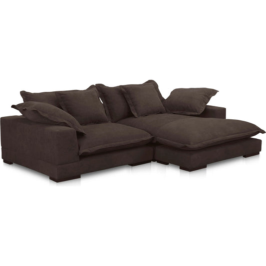 Daydream Sectional Performance Fabric by Moe's Home Collection in dark brown. Made from upholstery: 100% polyester with c0 performance treatment, solid eucalyptus, plywood frame, rubber wood feet, springs, webbing support, h