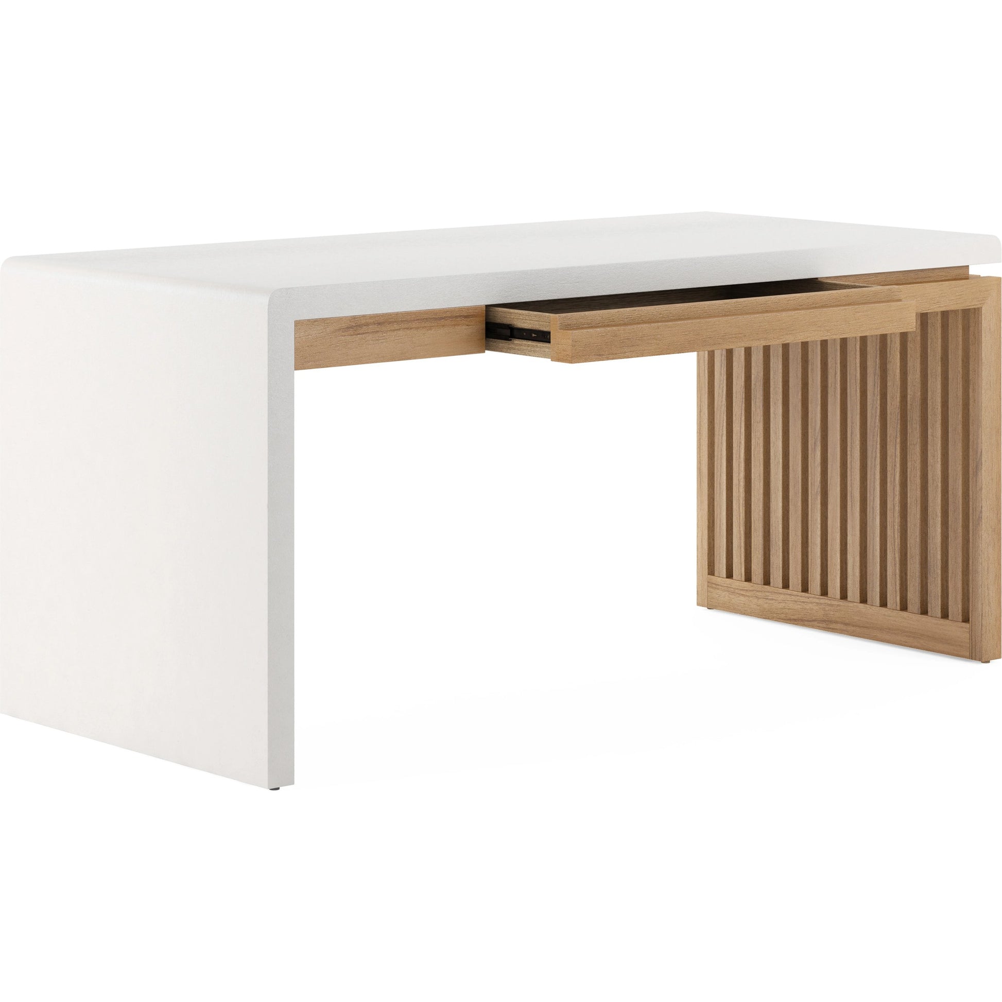 Portico Writing Desk by A.R.T. Furniture in sienna, white plaster. Made from parawood solids, mindi veneers, resin in a modern style.