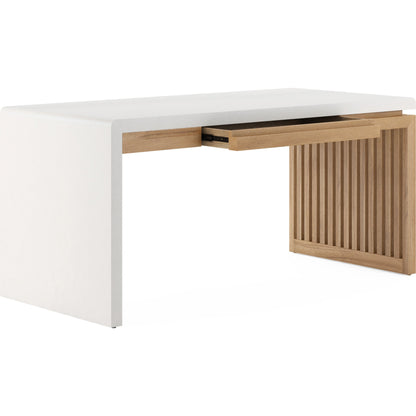 Portico Writing Desk by A.R.T. Furniture in sienna, white plaster. Made from parawood solids, mindi veneers, resin in a modern style.