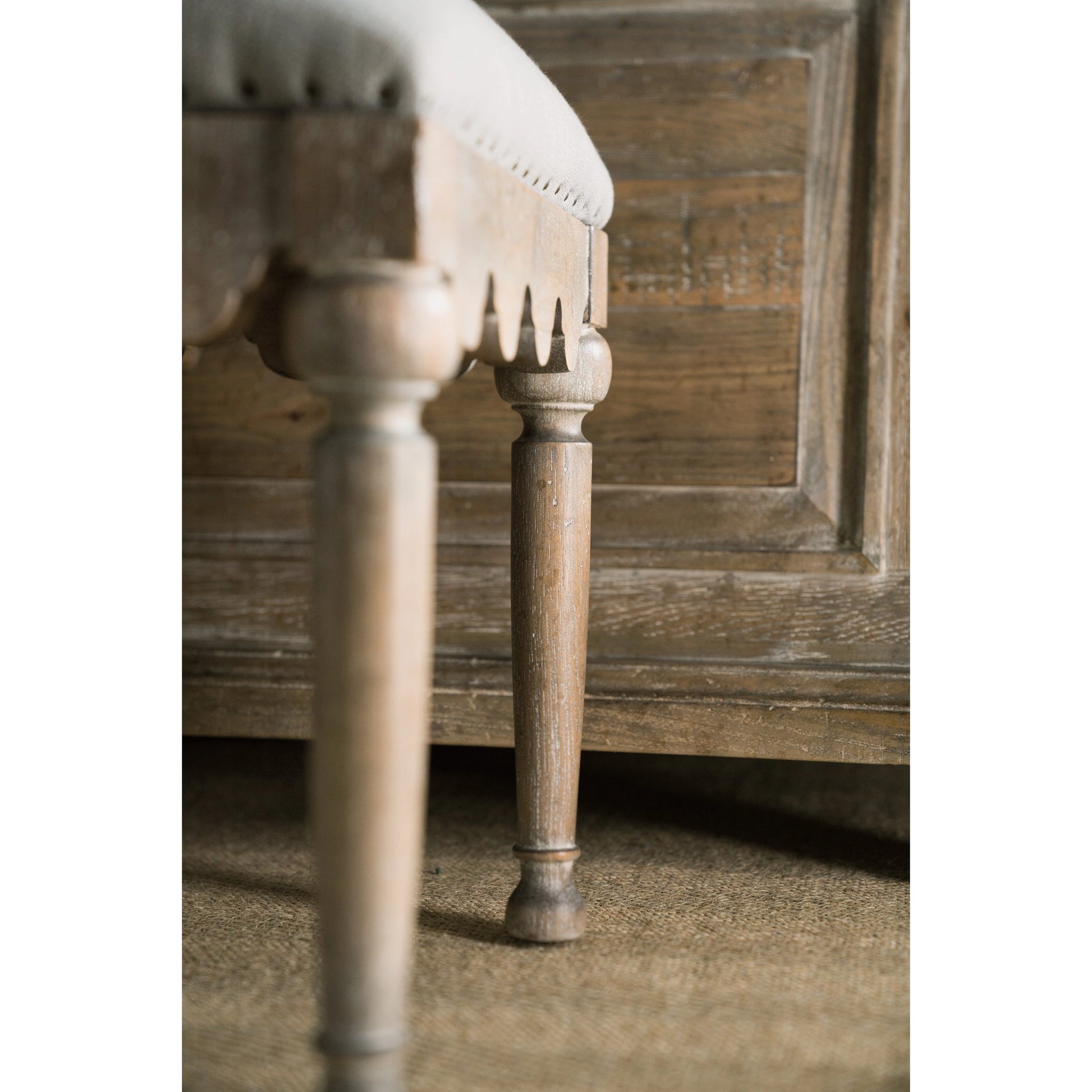 Madera Bed Bench by Hooker Furniture in grey and light brown, soft gray. Made from fabric in a traditional style.