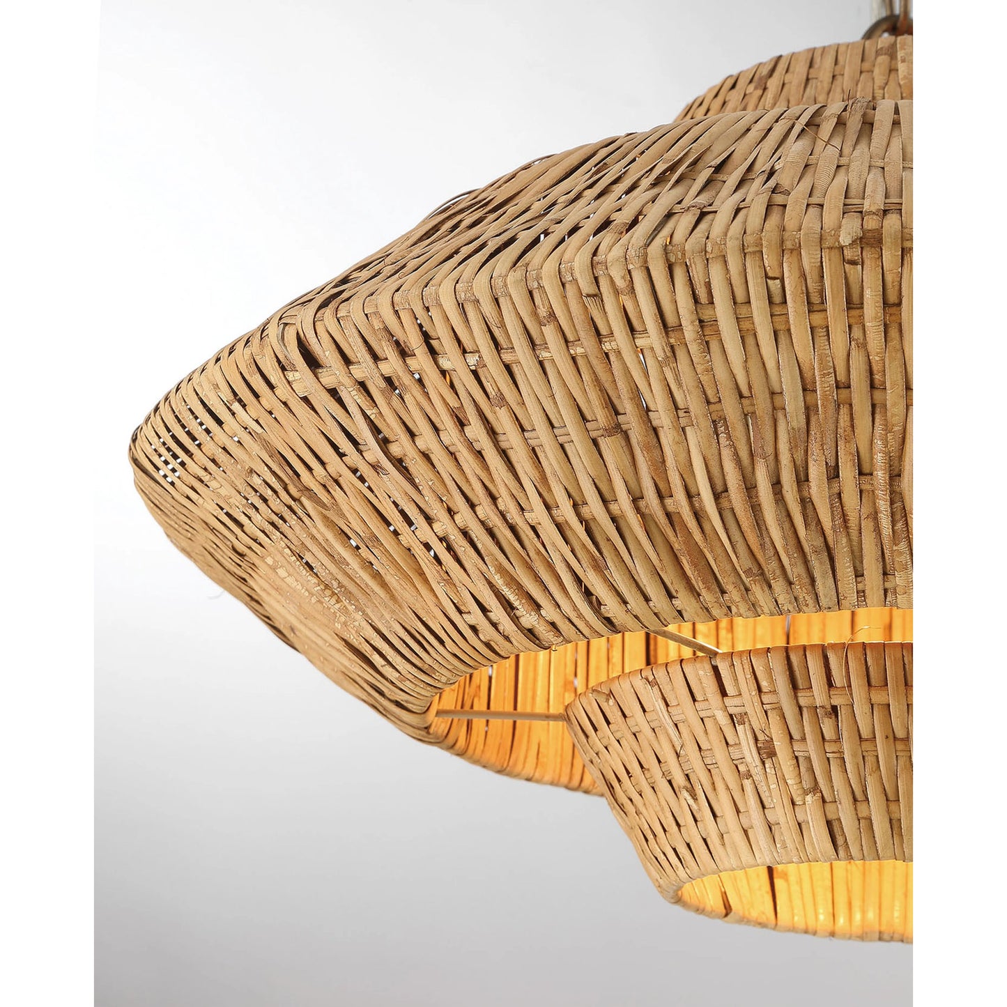 004 SI-1965992 | Closeup | Luca Single-Light Rattan 3-Tier Chandelier by Lumanity in hand painted bronze. Made from iron, natural rattan in a coastal style.