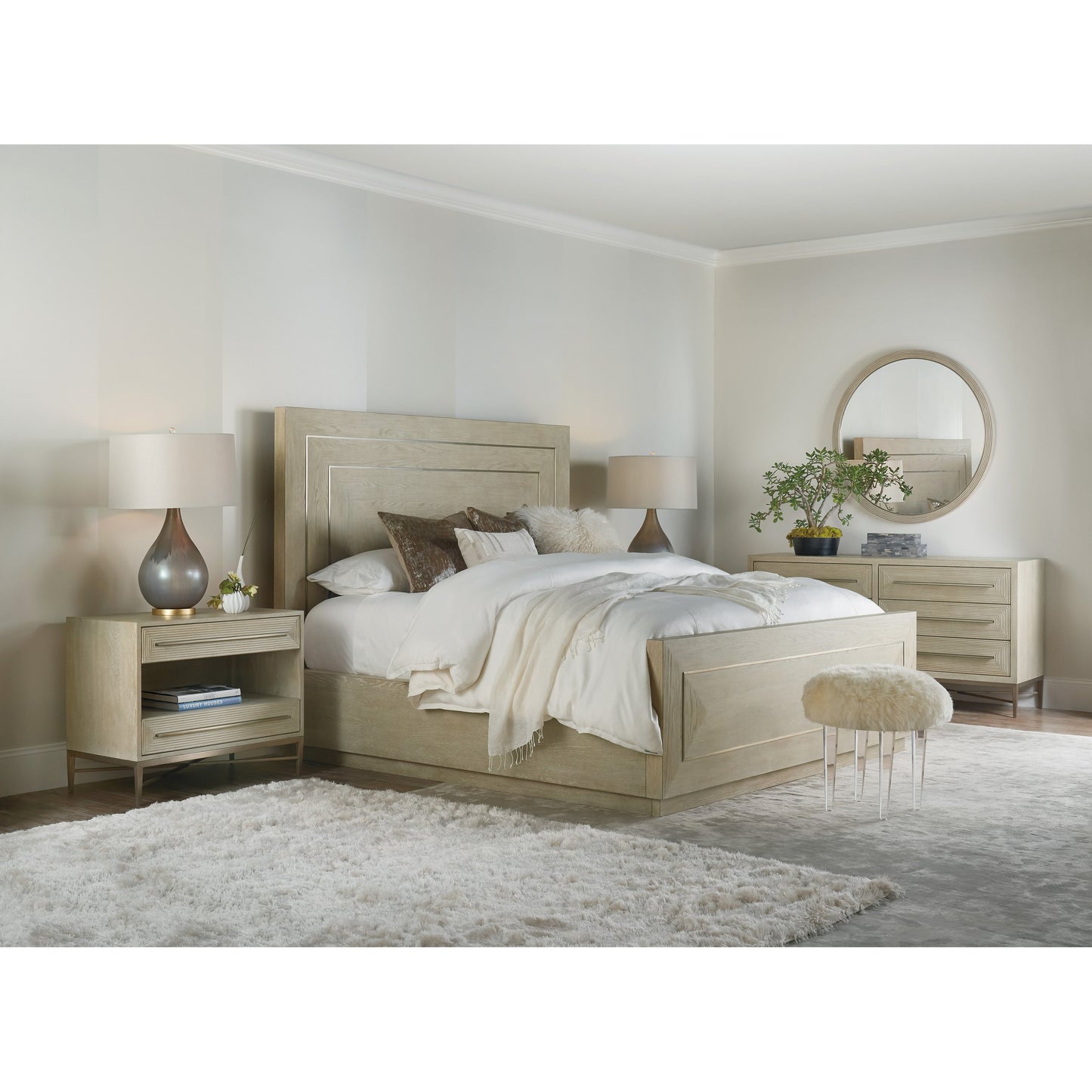 004 SI-1748563 | Lifestyle | Cascade Two Drawer Nightstand by Hooker Furniture in light wood. Made from oak veneers in a modern style.