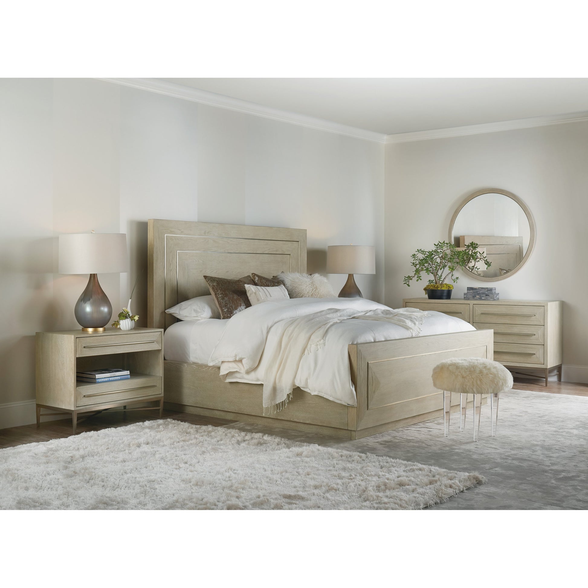 Cascade Two Drawer Nightstand by Hooker Furniture in light wood. Made from oak veneers in a modern style.