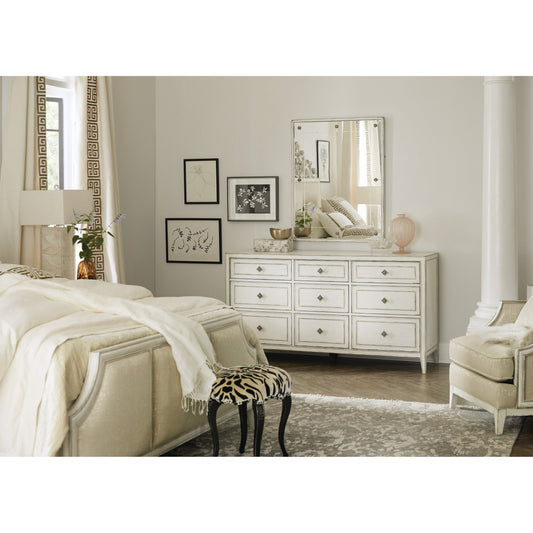 Anastasie Dresser by Hooker Furniture in blanc. Made from oak veneers, cedar in a traditional style.