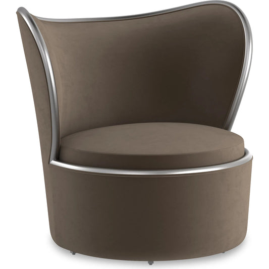 Mariposa Swivel Chair by Caracole in dark taupe and charcoal leaf. Made from birch in a unique style.