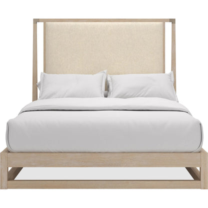 Pinstripe Upholstered  Bed by Caracole in sun drenched oak. Made from oak, quartersawn oak in a transitional style.