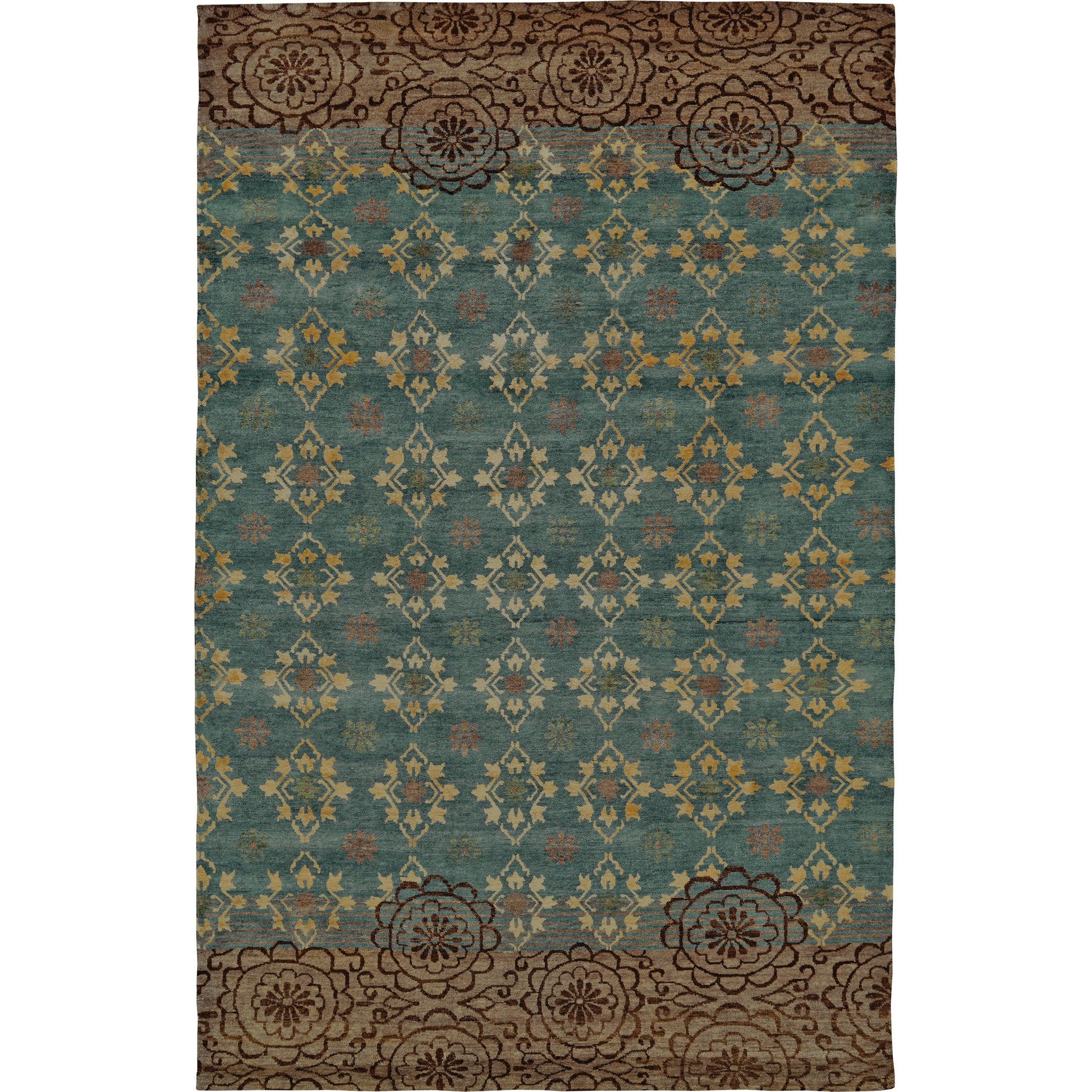 Qing Transitional & Botanical Rug - 6066F by Feizy in blue, green, brown. Made from wool, viscose in a unique style.