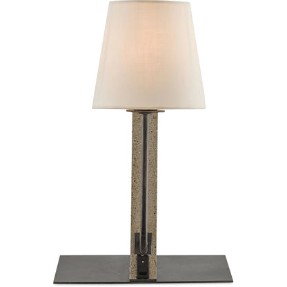 Oldknow Bookcase Lamp by Currey and Company in polished concrete, aged steel. Made from concrete, wrought iron in a modern style.