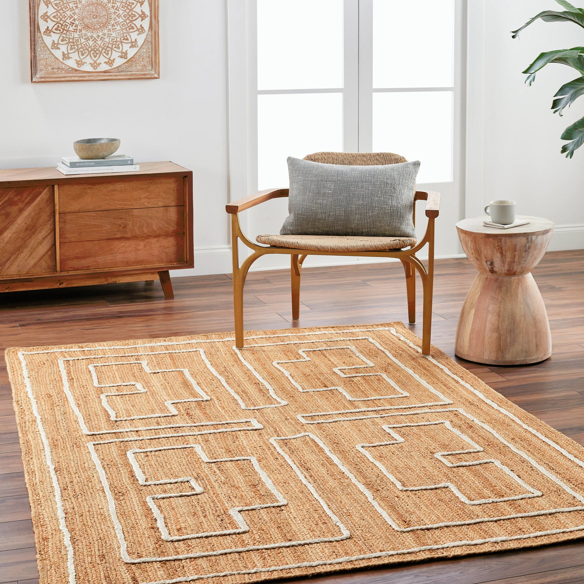 Luci UCI-2302 Indoor/Outdoor Rug by Livabliss in tan. Made from main: 100% jute in a unique style.