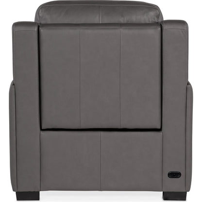 McKinley Power Recliner by Hooker Furniture in candid spice and dark wood. Made from leather in a traditional style.