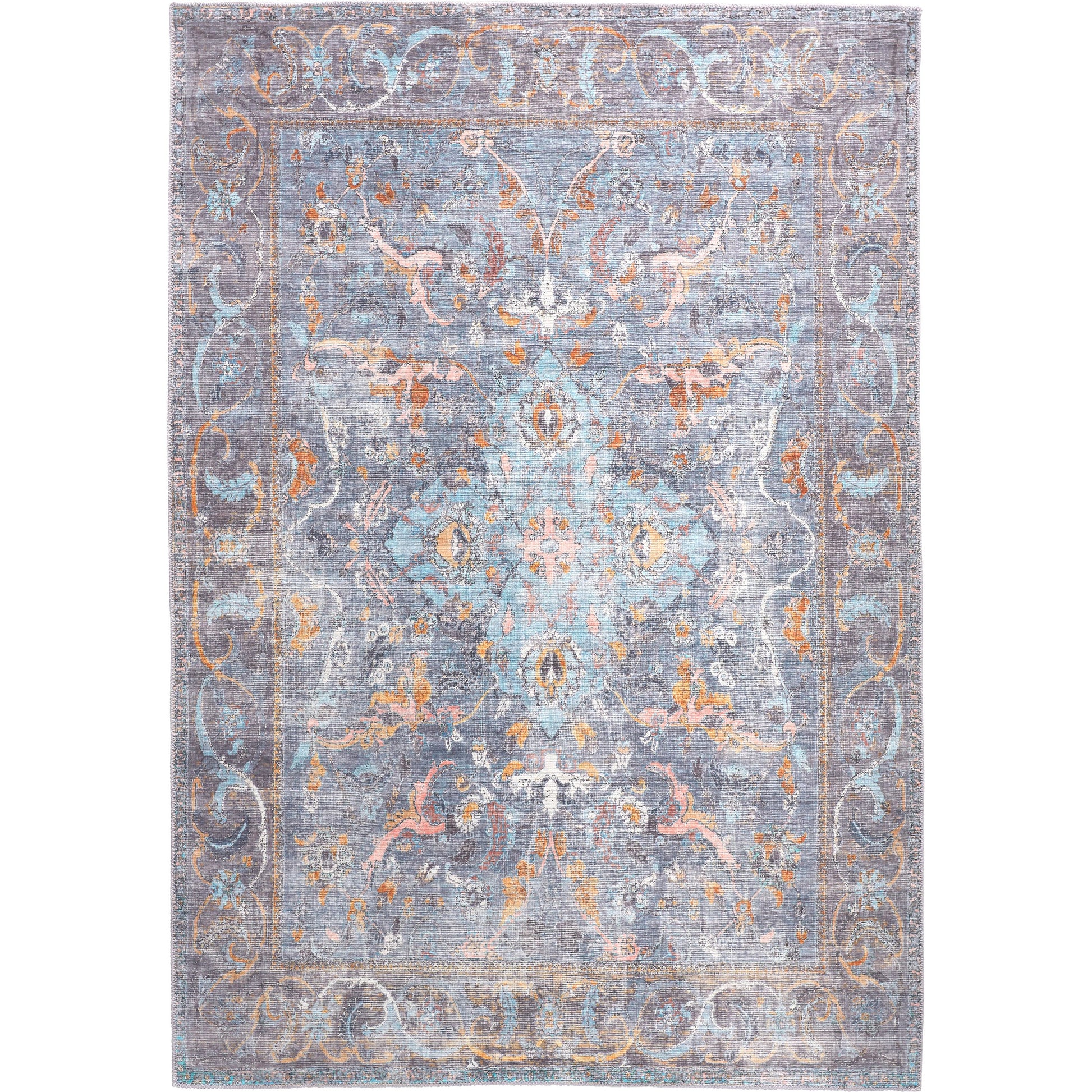 Percy Transitional Rug - 39AFF by Feizy in blue, gray, orange. Made from polyester in a unique style.
