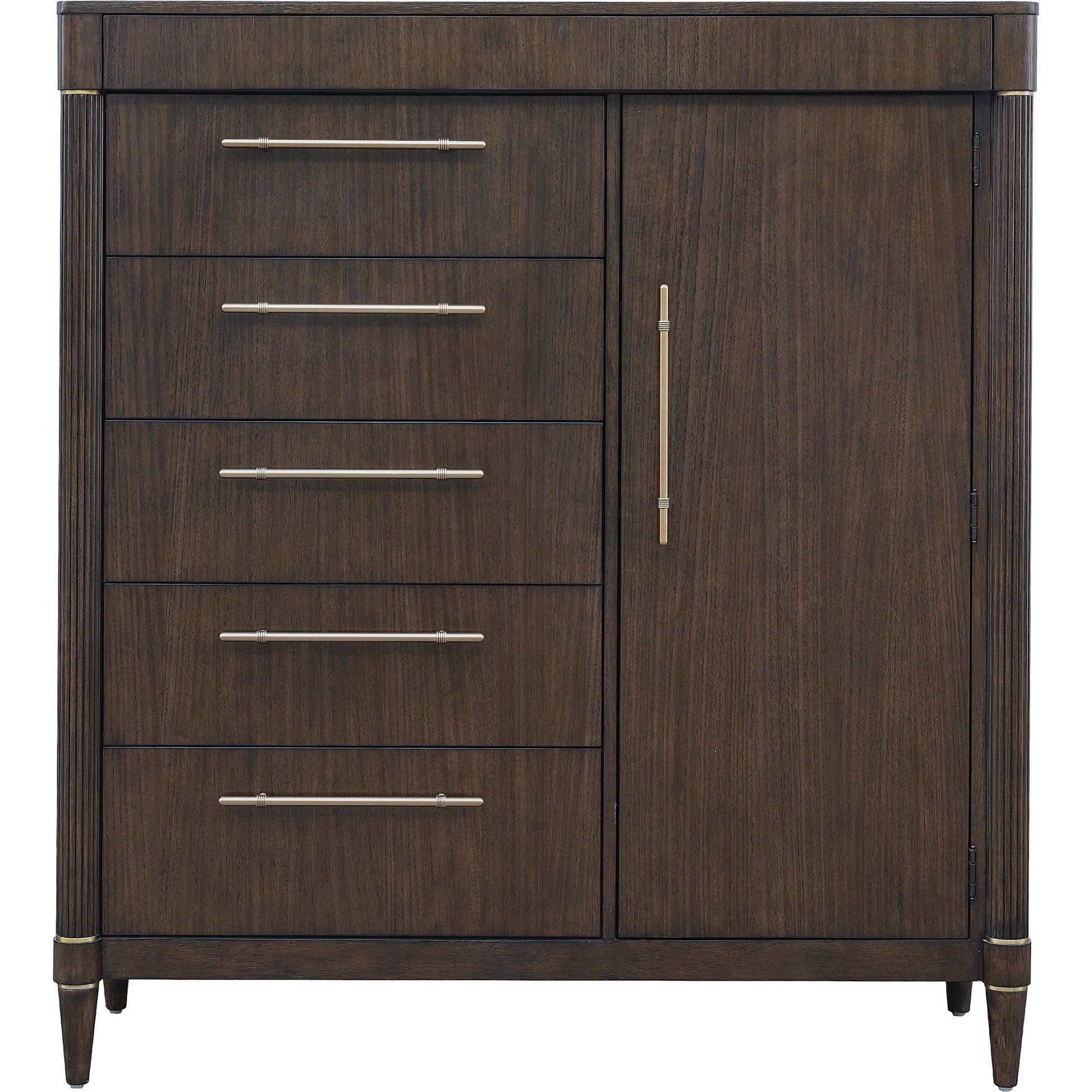 Asher Park 6 Drawer Master Chest by Pulaski Furniture in piano brown. Made from eucalyptus veneers in a unique style.