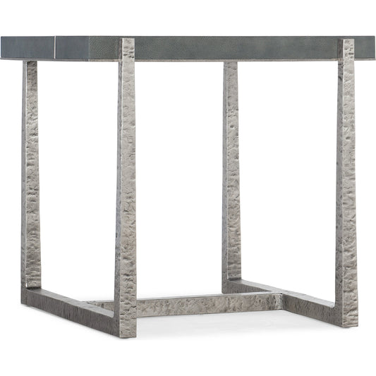 Chapman Mixed Media End Table by Hooker Furniture in gray and pewter. Made from metal, faux shagreen in a modern style.