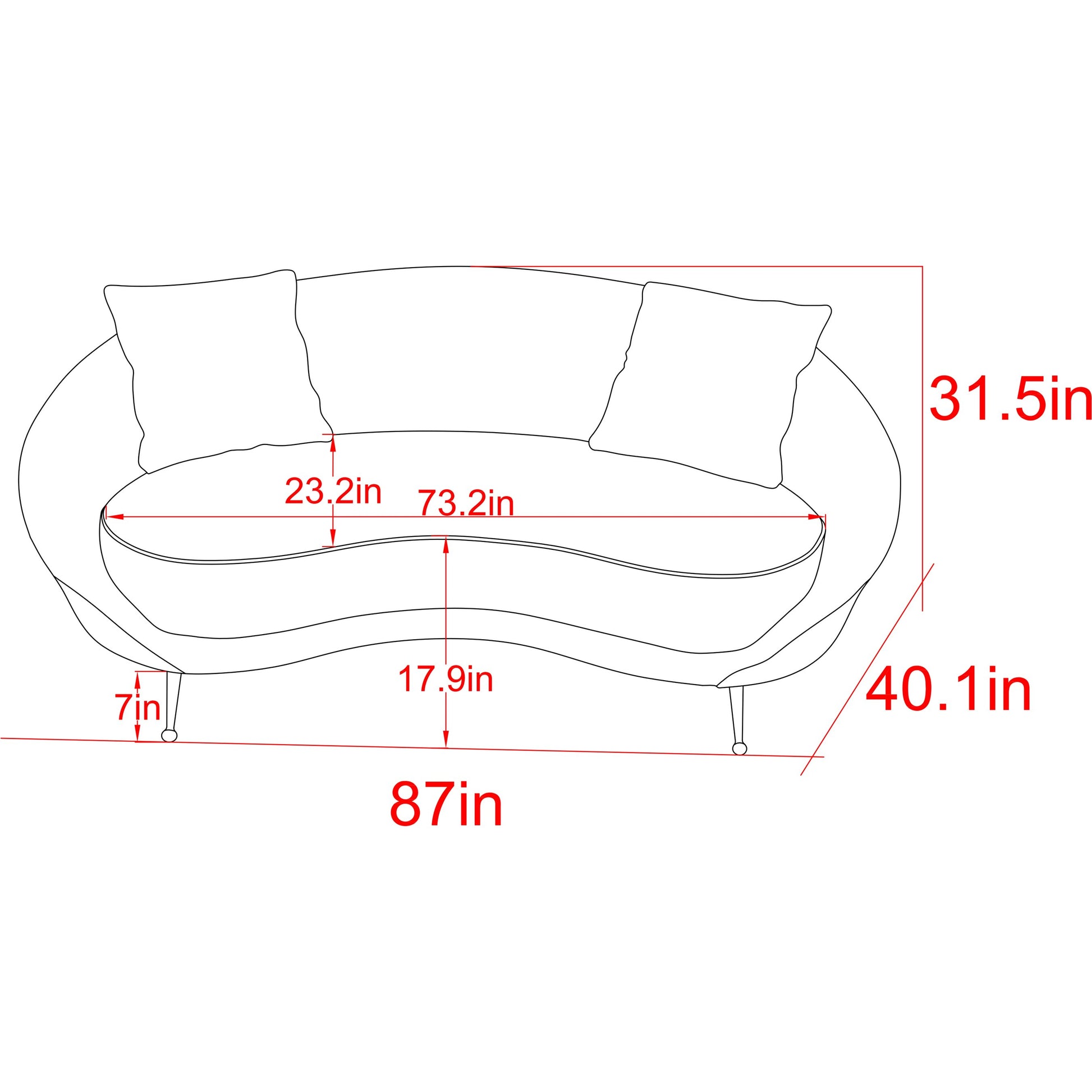 Vicenza Curved Sofa by Pasargad Home in ivory. Made from polyester fabric in a modern style.