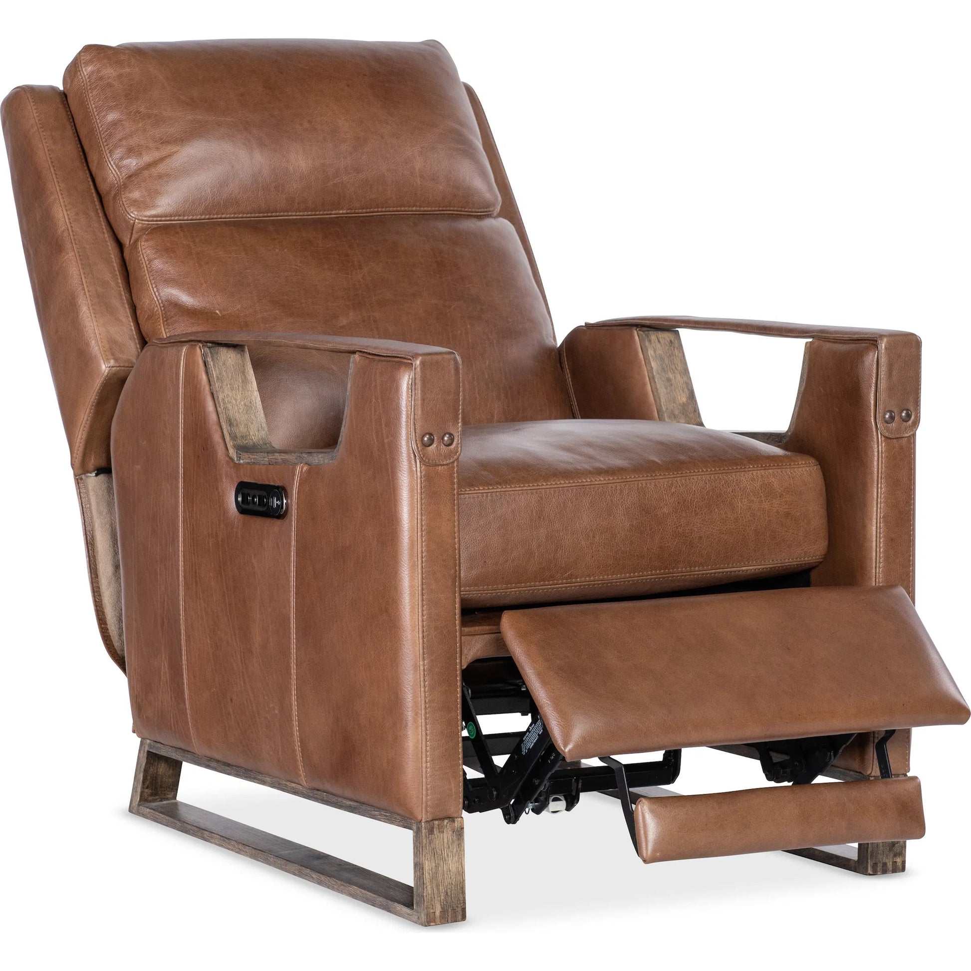 Relic Power Recliner with Power Headrest by Hooker Furniture in light wood. Made from unique in a traditional style.