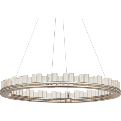Pleiades Chandelier by Currey and Company in contemporary silver leaf, contemporary silver, clear. Made from wrought iron, seeded crystal in a modern style.